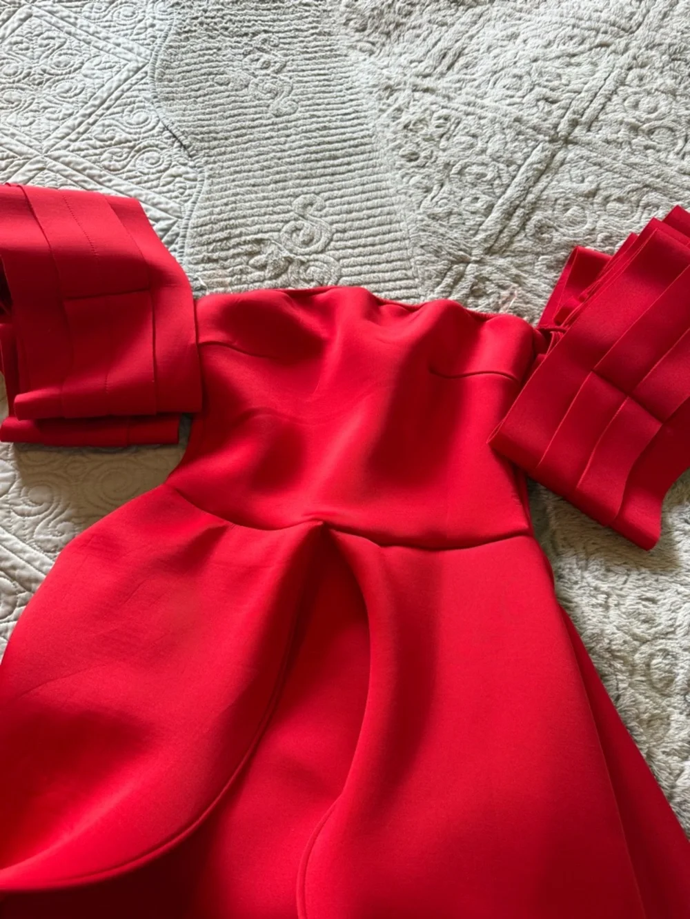 Off-Shoulder Red High-Low Ruffle Formal Dress - Picture 9 of 13
